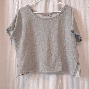 Athleta women’s cropped fleece tshirt, wide neck, size small